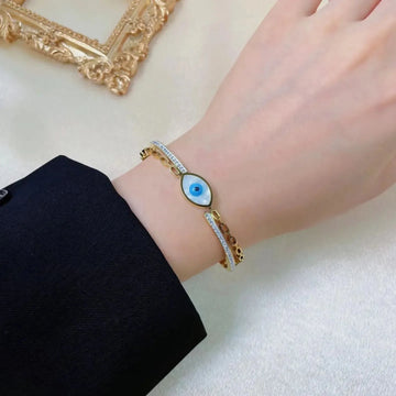 White Shell Evil Eye Bangle Bracelet
